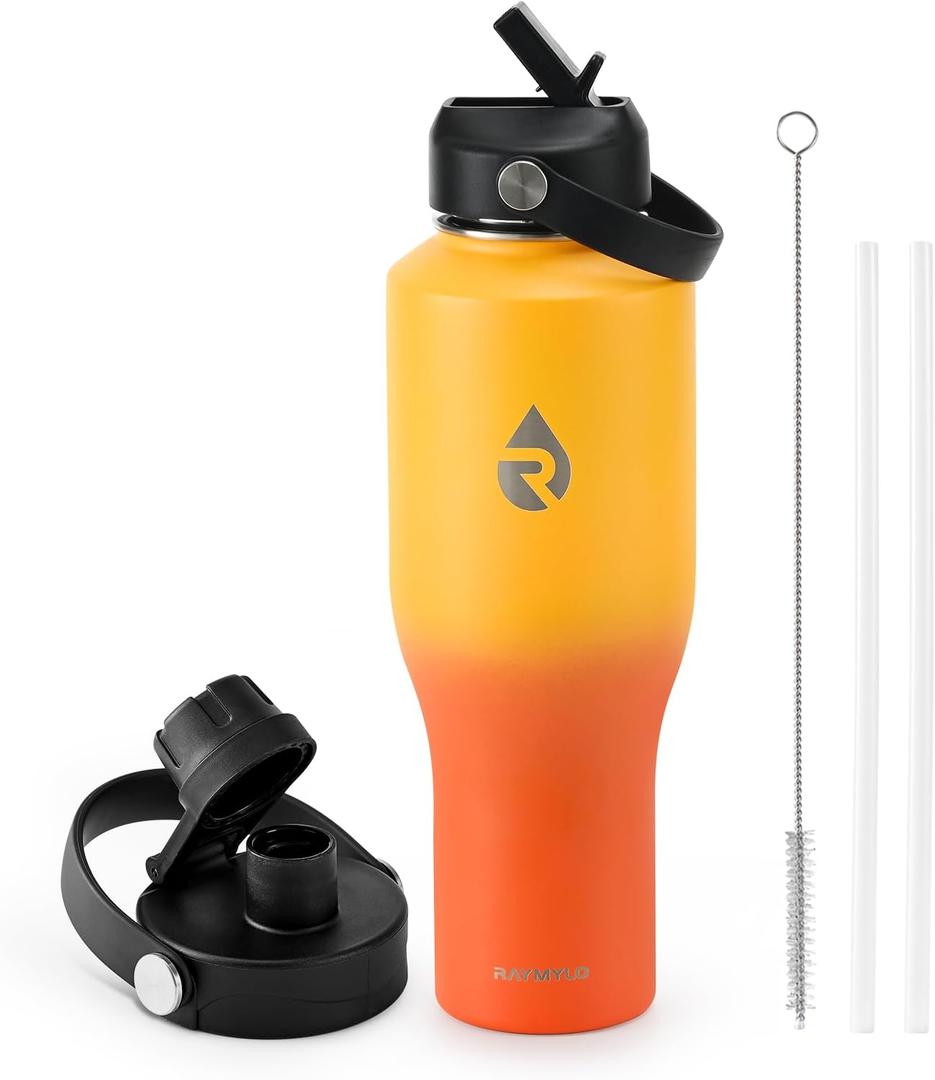 40 oz Insulated Water Bottle with Straw fit in Car Cup Holder, Triple Wall Vacuum Stainless Steel(Cold 48 hrs, Hot 24 hrs), Leakproof & Non-BPA, Hydro Travel Flask with Straw and Spout Lid (Orange Gradient)