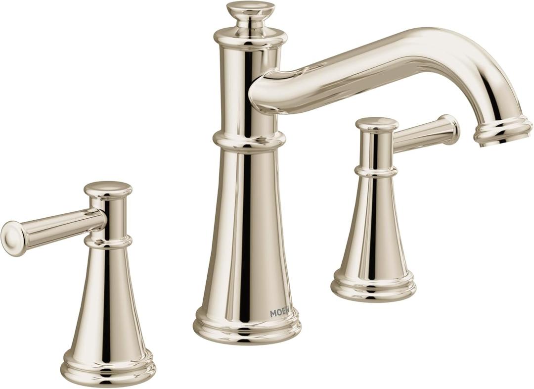 Moen T9023NL Belfield Two-Handle Deck Mounted Roman Tub Faucet, Valve Required, Polished Nickel
