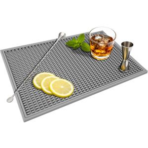 Bar Mat - Premium 18"X12" Rubber Bar Mats for Countertop, Non-slip Dish Drying Pad & Bartender Mat with for Fast Drying, Ideal Bar Tools for Home Bar, Cocktail Set, And Kitchen Use(Grey) (Gray)