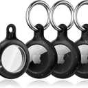 Air Tag Holders 4 Pack, Swivel Air-Tag Keychain Holder Case - Anti-Scratch with Clear TPU, Pet Chew Proof, Twist Lock Design - Metal Key Chain Ring for Kids, Cat, Dog and Luggage (103-All Black)