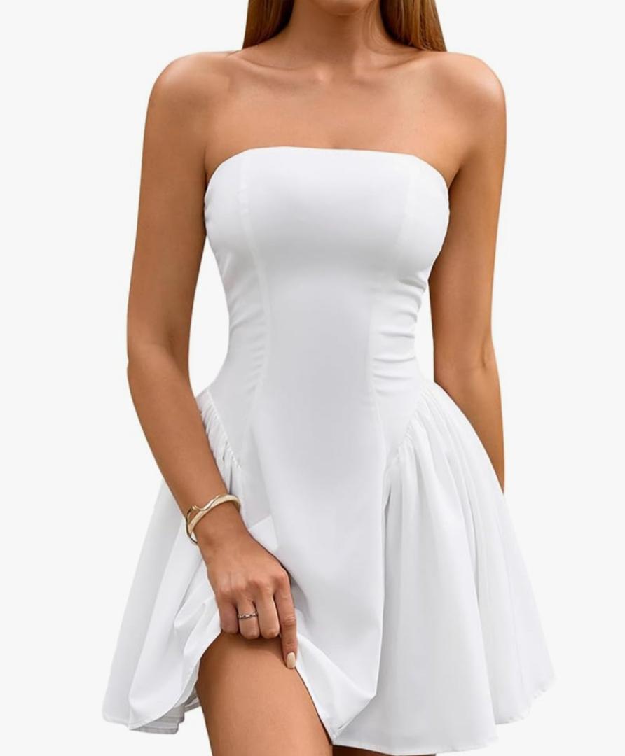 Homecoming Strapless Mini Dress Sexy Off Shoulder Corset Flowy Going Out Party Club Short Summer Dress for Women.M