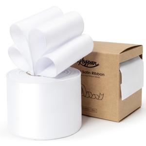Keypan White Satin Ribbon Double-Faced Wired Ribbons for Gift Wrapping Flower Bouquet Bows Wedding Invitation Christmas Decor Crafts 2-1/2 Inch 10 Yards