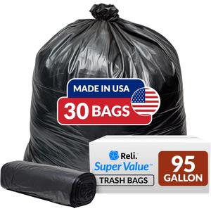 Reli. 95 Trash Bags Heavy Duty | 30 Trash Bags | Super Sizeable for Serious Garbage Cleanup (Black)