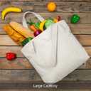 TOPDesign 6-Pack Canvas Tote Bags with an External Pocket, Reusable Grocery Shopping Bags, Top Zipper Closure, Daily Essentials (Natural), Large