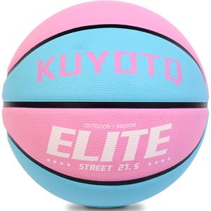KUYOTQ Kids Youth Size 5 (27.5") Elite Girls Basketball Premium Rubber Indoor Outdoor Game Gym Training Competition Sports Official Basketballs Gifts for Girls (Deflated,Without Pump)