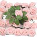 25pcs Artificial Roses, Light Pink Fake Bulks Box for DIY Wedding Bouquets Bridal Shower Centerpieces Party Decorations