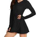 Cagola Womens Long Sleeve Swimsuits UPF 50+ One Piece Rash Guard Bathing Suit with Skirts Ladies Swimming Burkini Over 50 Black XL