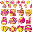 Frienda 24 Pcs Softball Wooden Ornament Softball Cutout Wood DIY Crafts Softball Wooden Hanging Ornaments with Twines for Softball Party Decoration