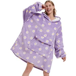 Wearable Blanket Hoodie for Adult,Oversized Sherpa Fleece Blanket Hoodie for Women Men,Daisy