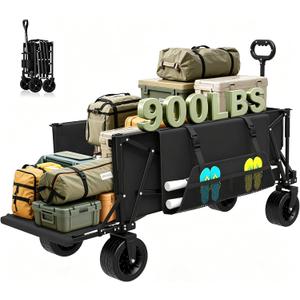 ZENPETIO 49" Collapsible Wagon Cart, 900LBS Heavy Duty Extra Long Folding Utility Wagon, 300L Large Capacity Wagon with Extender All-Terrain Big Wheels with Brakes for Camping, Garden, Sports, Grocery