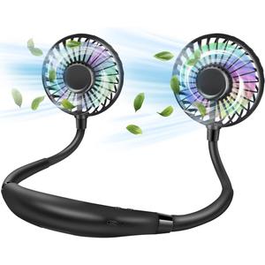 2 x Neck Fan, Hand Free Portable Neck Fans For Women, Kids, and Men, 3 Speed Adjustable Hanging Around Necklace Fan, Rechargeable Battery Operated Wearable Fan Personal Fans Cooling Neck Fan (Black)
