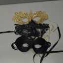 Masquerade Mask for Couples Women and Men - 3 Pack Venetian Gold and Black Lace, Mardi Gras Mask