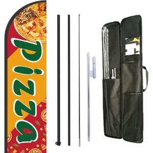 Pizza Feather Flag Pole Kit for Italy Food Shop Open, Restaurant Businesses Advertising Feather Flag Kit Include 8 Feet Flag Banner,12 Feet Flagpole, Ground Stake and Stored in Travel Bag (Blue)