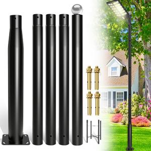 Street Light Pole 16 Ft, Outdoor Adjustable Metal Street Lamp Post for Solar Lights, Heavy Duty Exterior Lighting Pole with Rebar Cage for Backyard, Parking Lot, Patio