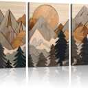 Set of 3 Mountain canvas Wall Art Large Forest Wall Decor pictures Woodcut Wooden Landscape poster Prints Abstract Landscape Nature Painting for Living Room Bedroom Office (16x24in canvas), 16inx24in canvas
