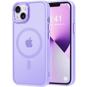 Thomo Strong Magnetic for iPhone 13 Case & iPhone 14 Case [Compatible with Magsafe] Translucent Matte Slim Shockproof Women Girl Anti-Fingerprint Protective Case for iPhone 14/13 6.1", Lilac Purple