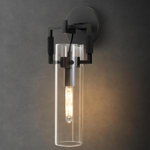 Knurled Brass Bathroom Wall Sconce - Luxury Modern Dimmable Sconces with Bulbs - Black Glass Vanity Light Fixtures - Up and Down Mount Indoor Lighting for Mirror Bedroom Living Room Staircase