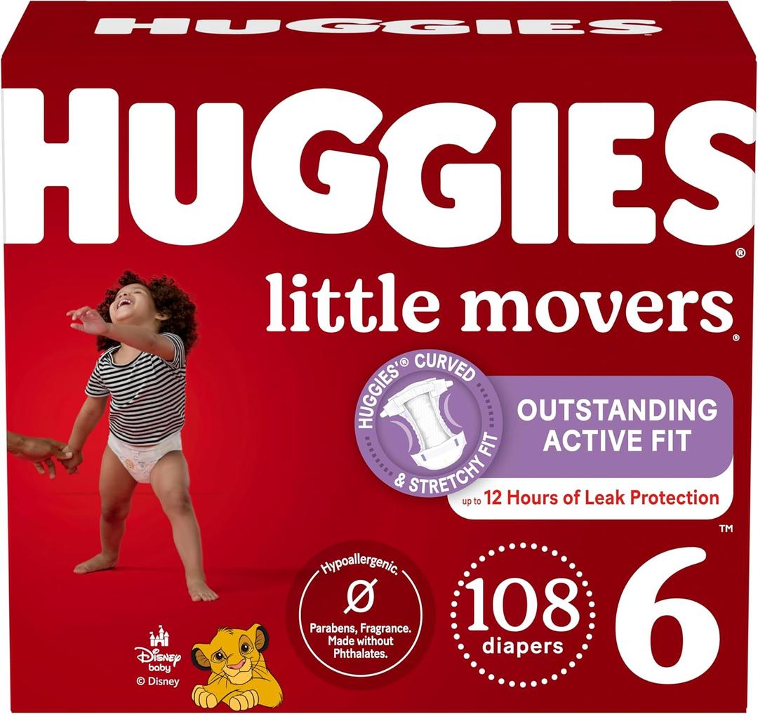 Huggies Size 6 Diapers, Little Movers Baby Diapers, Size 6 (35+ lbs), 108 Count, Packaging May Vary
