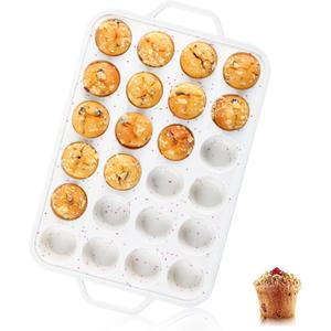 Vinino Mini Muffin Pan with Metal Reinforced Frame-1Pack, Silicone Cupcake Pan for Baking 24 Cup Mini Size, BPA Free Silicone Muffin Tray, Cupcake Baking Pan Molds for Oven Dishwasher Safe-Cream