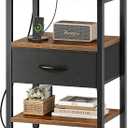 SUPERJARE Nightstand with Charging Station, USB-C Port, Bedside Table
Night Stand for Bedroom, with Adjustable Fabric Drawer, 3-Tier Storage End Table, for Living Room, Rustic Brown & Black