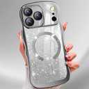 Misscase for iPhone 17 Pro Max Case,with Privacy Screen Protector,Compatible with MagSafe,Bling Glitter Cute Curly Wave Border Phone Cover for Women Men, Drop Protection Anti-Slip Silver