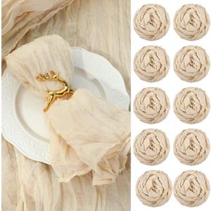 Mixweer 100 Pieces Gauze Cheesecloth Napkins 19.7 x 19.7 Inch with Wrinkled Decorative for Home Wedding Rustic Table Decoration(Beige)