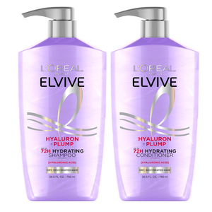 L'Oreal Paris Elvive Hyaluron Plump Shampoo and Conditioner Set for Dehydrated, Dry Hair with Hyaluronic Acid Care Complex, 1 Kit (2 Products)