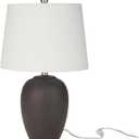 Nourison Home 23" Dark Purple Distressed Ceramic Pot Table Lamp for Bedroom, Living Room, Dining, Office, with White Shade