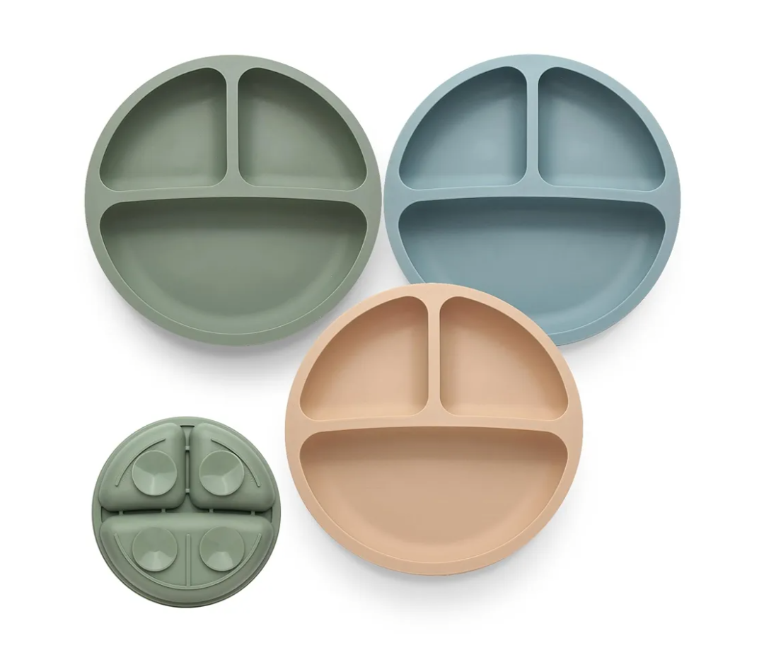 Toddler Plates 3 Pack, Divided Suction Plates for Baby, 100% Food Grade Silicone Baby Plates, Non-Slip, Baby Led Weaning Supplies, Microwave & Dishwasher Safe