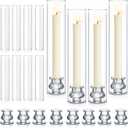 12 Set Hurricane Glass Candlestick Holders 12.6" Two Side Open Glass Candle Holders and 2.2" Taper Candlesticks Holder Bulk for Table Centerpiece Wedding Christmas Home Decor