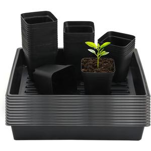RooTrimmer 4 inch (10CM) Square Nursery Pots 120pcs, Sturdy Seedlings Trays 10 Pcs, Seeds Starter Germination Tray, Microgreening Planter Nursery Propagation 10 Sets