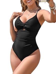 ZAFUL Women's One Piece Swimsuits Cut Out Tummy Control Twist Front Bathing Suit Sexy Tie Back Push Up Slimming Swimwear Black, Small (US 4-6)