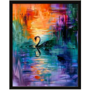 3 x Monet Style Colorful Wall Art Prints Black Swan In The Misty Lake Poster Canvas Art Wall Decor Picture For Bedroom Dorm Office Bathroom Wall Decor Aesthetic Home Artwork 8"  10" With Framed (BK07.)