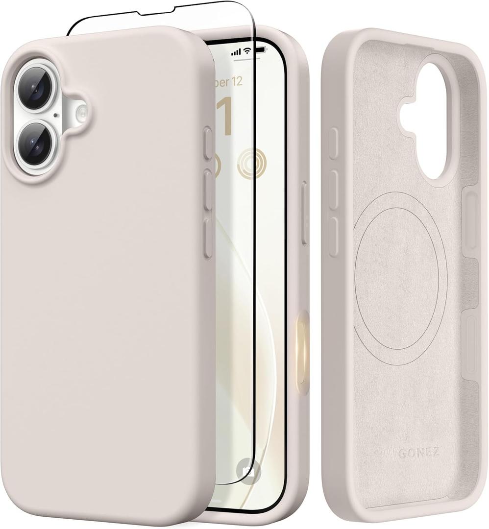 GONEZ Magnetic for iPhone 17 Case, [Compatible with MagSafe] Anti-Scratch Microfiber Lining & Screen Protector, Silicone Camera Control, Shockproof Slim Phone Cover 6.3 inch, Stone