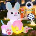 GOOSH 5 FT Easter Inflatables Bunny Outdoor Decorations Cute Rabbit Draw Easter Eggs Blow Up Yard Decorations Easter Decor with Built-in LED Lights for Holiday Indoor Lawn Garden