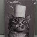 Funny Bathroom Canvas Wall Art Cute Cat Bathroom Picture Prints Black and White Animal Paintings for Toilet Washroom Decor Framed(Animal-3,16.00" x 24.00")