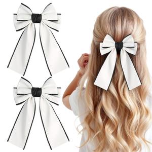 2PCS Hair Bows for Girls White Bowknot Hair Clips BarrettesLeather Bows with Long Tail Hair Accessories for Girls Toddlers Teens Kids