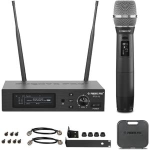 Phenyx Pro True Diversity Wireless Microphone System w/ 1000 Tunable Channels, Single Cordless Mic Set w/Auto Scan, UHF Professional Dynamic Microphone for Singing, Stage & Studio (PTU-1U)