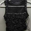 Verdusa Women's Goth Sheer Studded Crop Tank Top Punk Lace Up Distressed Going Out Tops (S, Black)