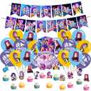 Demon Movie Hunters Birthday Decorations,Demon Movie Hunters Party Supplies Include Happy Birthday Banner, Cake Topper and Cupcake Toppers, Balloons for Kids Party Decor