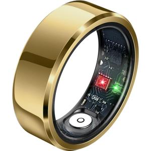 Smart Rings, Fitness Tracker Ring, Heart Rate, Blood Oxygen, Stress, Step Tracker, Sleep Monitoring, Air Gestures, No Subscription Fee, IP68 Waterproof for iPhone&Android (Gold, #10)