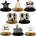 Happy 90th Birthday Decorations,90th Bday Gold Glitter Shiny Stand Honeycomb Table Centerpieces - Cheers to Ninety Years Old Birthday Party Photoprop Gift Sign.
