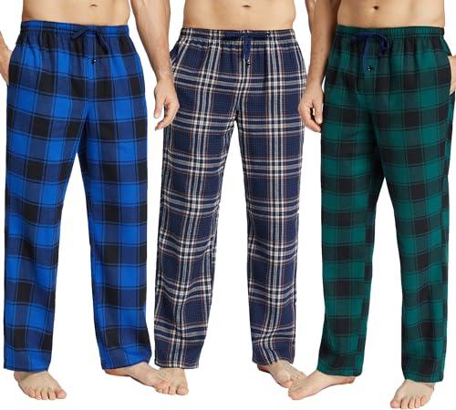 JupiterSecret Men's Pajama Pants Set Flannel Cotton Sleep & Lounge Pants, PJ Bottoms with Pockets and Button Fly 3 Pack L