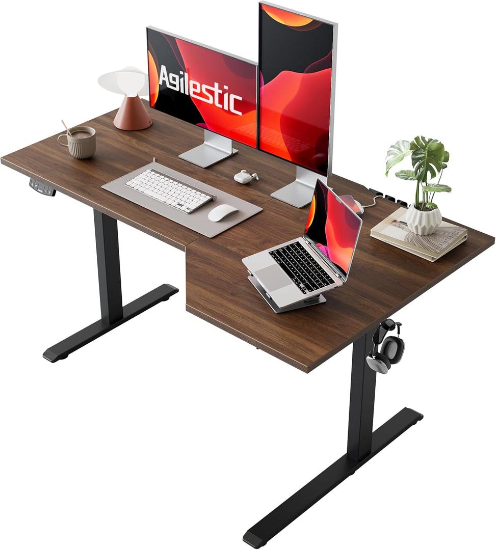 Agilestic Electric Standing Desk, Height Adjustable Desk, 55 x 32 Inch Sit Stand up for Work Office Home, L Shaped Ergonomic Rising Computer Table with Memory Preset, Dark Walnut