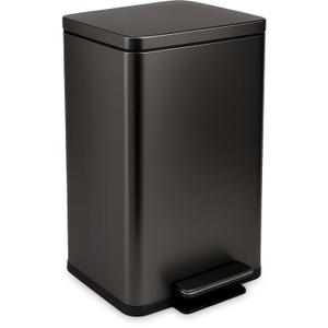 SIMPLI-MAGIC 13.2 Gallon (50L) Step Trash Can  Kitchen Garbage Can with Slow-Close Lid  Odor Control, Hands-Free, Easy to Clean, Brushed Stainless Steel (Large, Black Gun Metal)