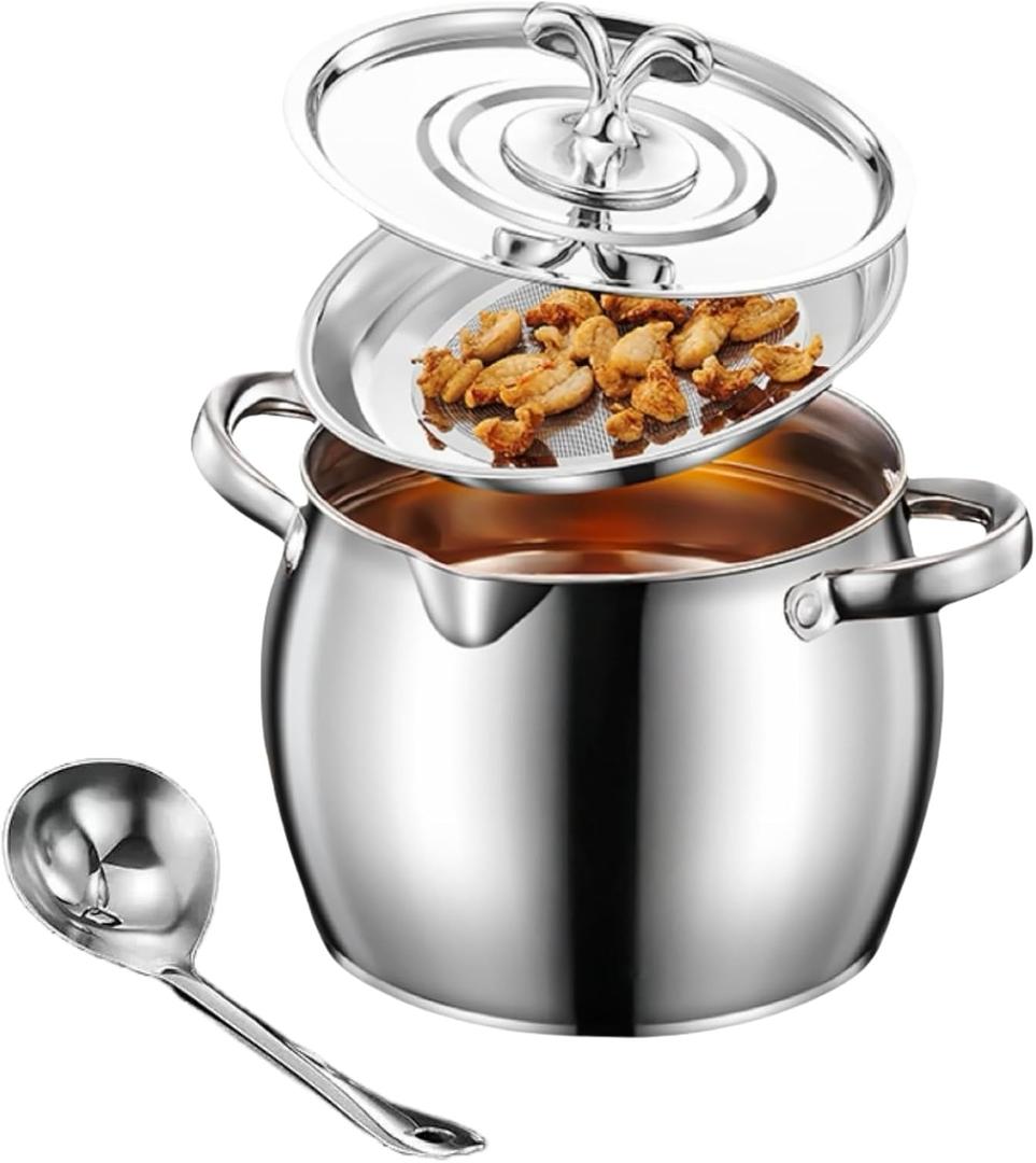 118oz Stainless Steel Jumbo Bacon Grease Container with Removable Strainer, Grease Spoon and Dust-proof Lid, Kitchen Filter Pot for Storing Fat, Bacon Drippings, Lard and Ghee oil