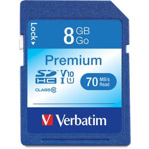 Verbatim 8GB Premium SDHC Memory Card, UHS-I V10 U1 Class 10, Blue (96318)
