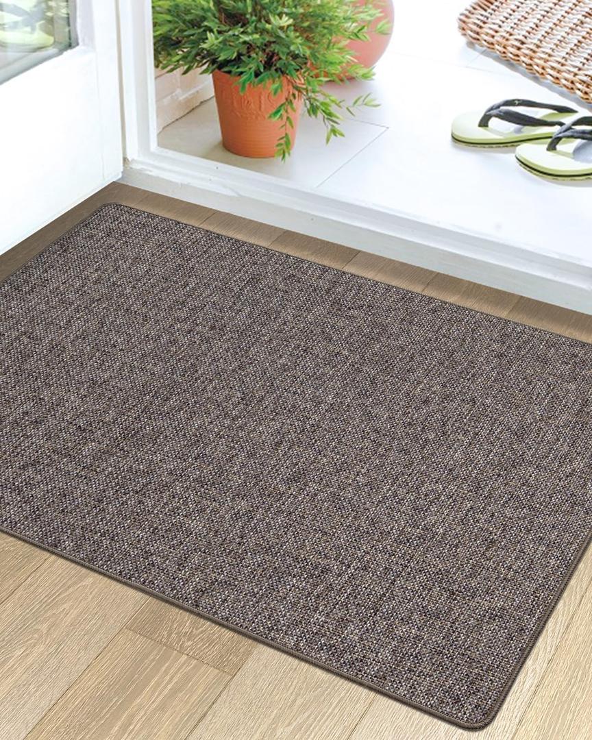 LUMI Ultra Thin Door Mat for Entryway, 24"x36" Low Profile Non Slip Rubber Backing Indoor Doormat, Easy Clean Welcome Entrance Mat for Inside House, Patio, Brown