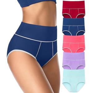 ASIMOON Womens Tummy Control Underwear Cotton High Waisted Panties Ladies Postpartum Briefs Pack, 5 pcs, M