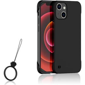 Slim Borderless for iPhone 14 Plus Phone Case 6.7"(2022) Ultra-Thin Lightweight Frameless Matte Hard PC Cover Case with Pull Ring Shockproof Non Slip Rope,Suppor Wireless Charging-Black